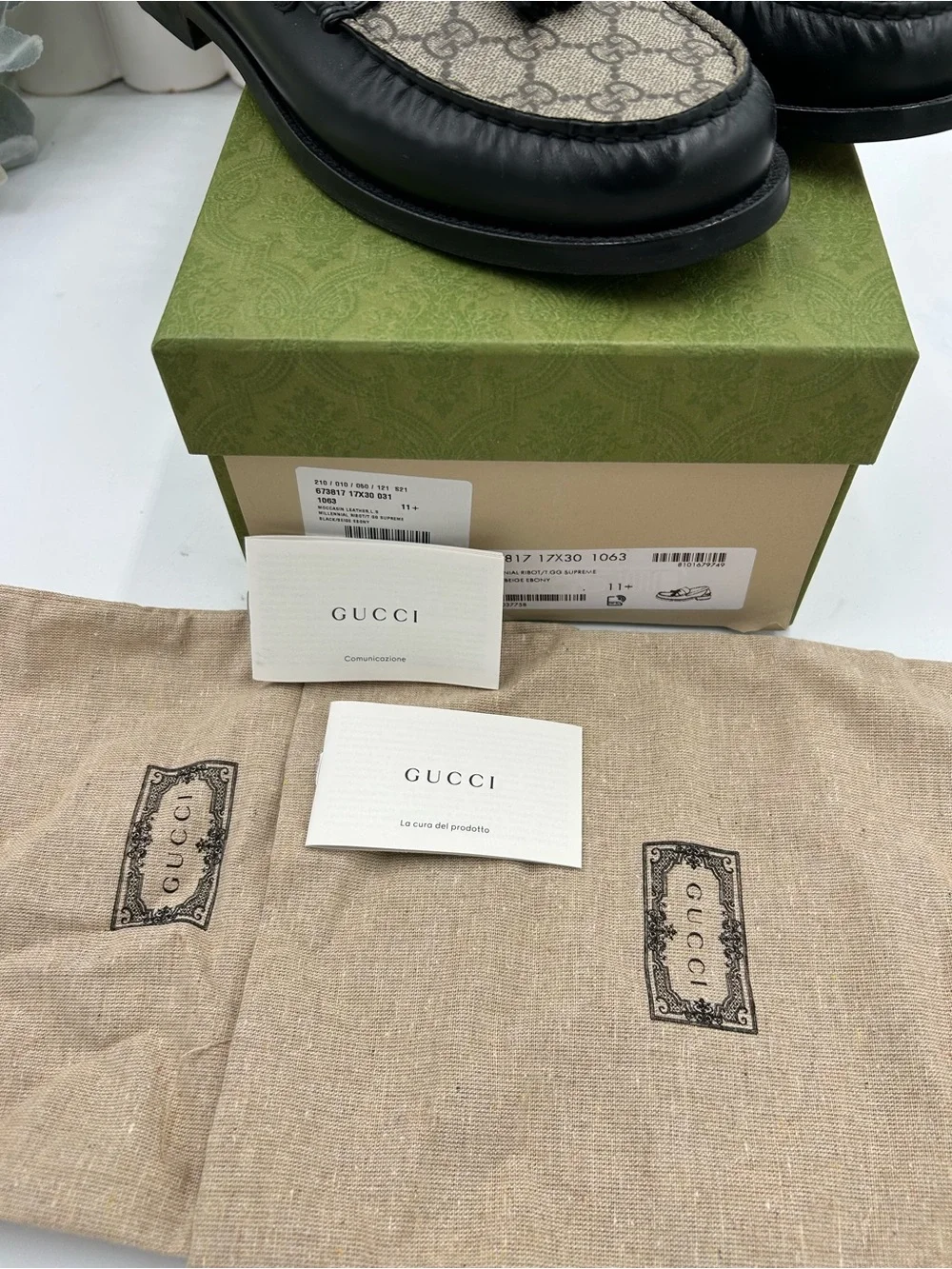 Men's Gucci, GG Supreme tassel loafers size 11.5 fits 12 US made in Italy - Picture 6 of 11
